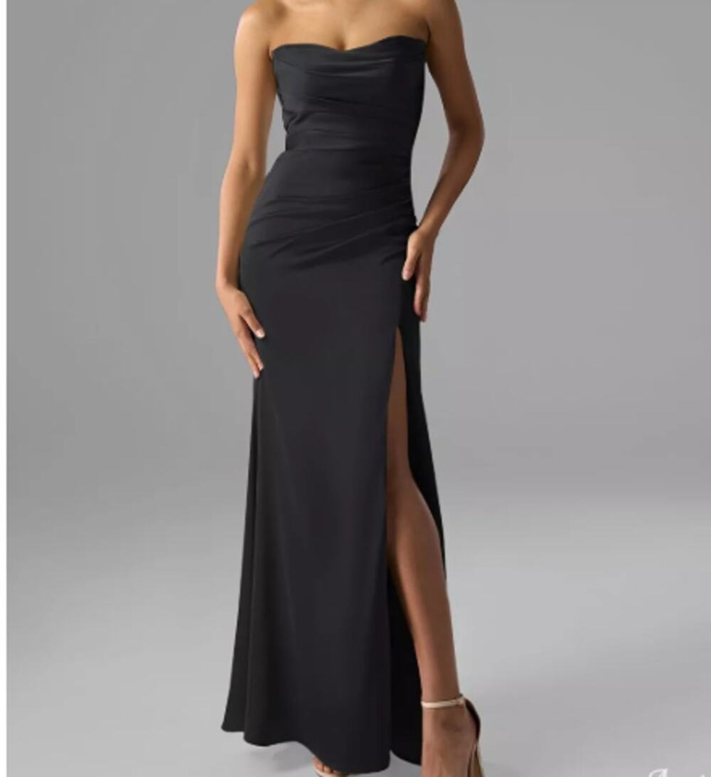 AW BRIDAL sz 4 S black satin charmeuse Terry formal gala maxi dress NEW B55